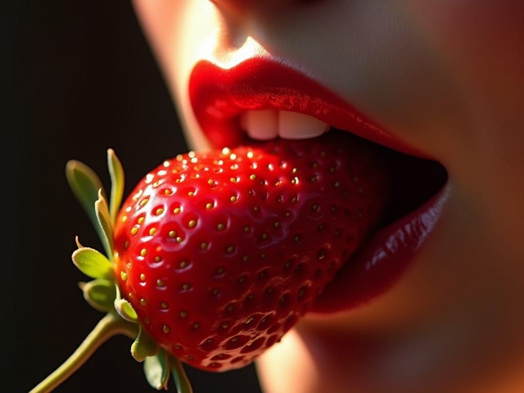Strawberry Bite: Glossy Lips in Hyperrealistic Detail