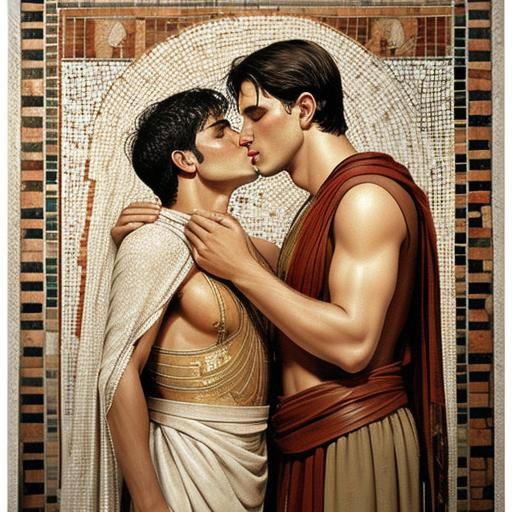 Pompeii Style Mosaic of a Kiss