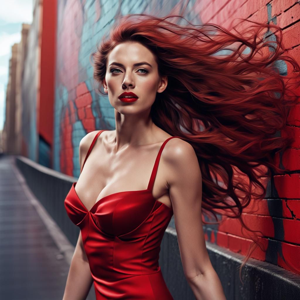 Australian Woman in Red Dress, Digital Matte Painting
