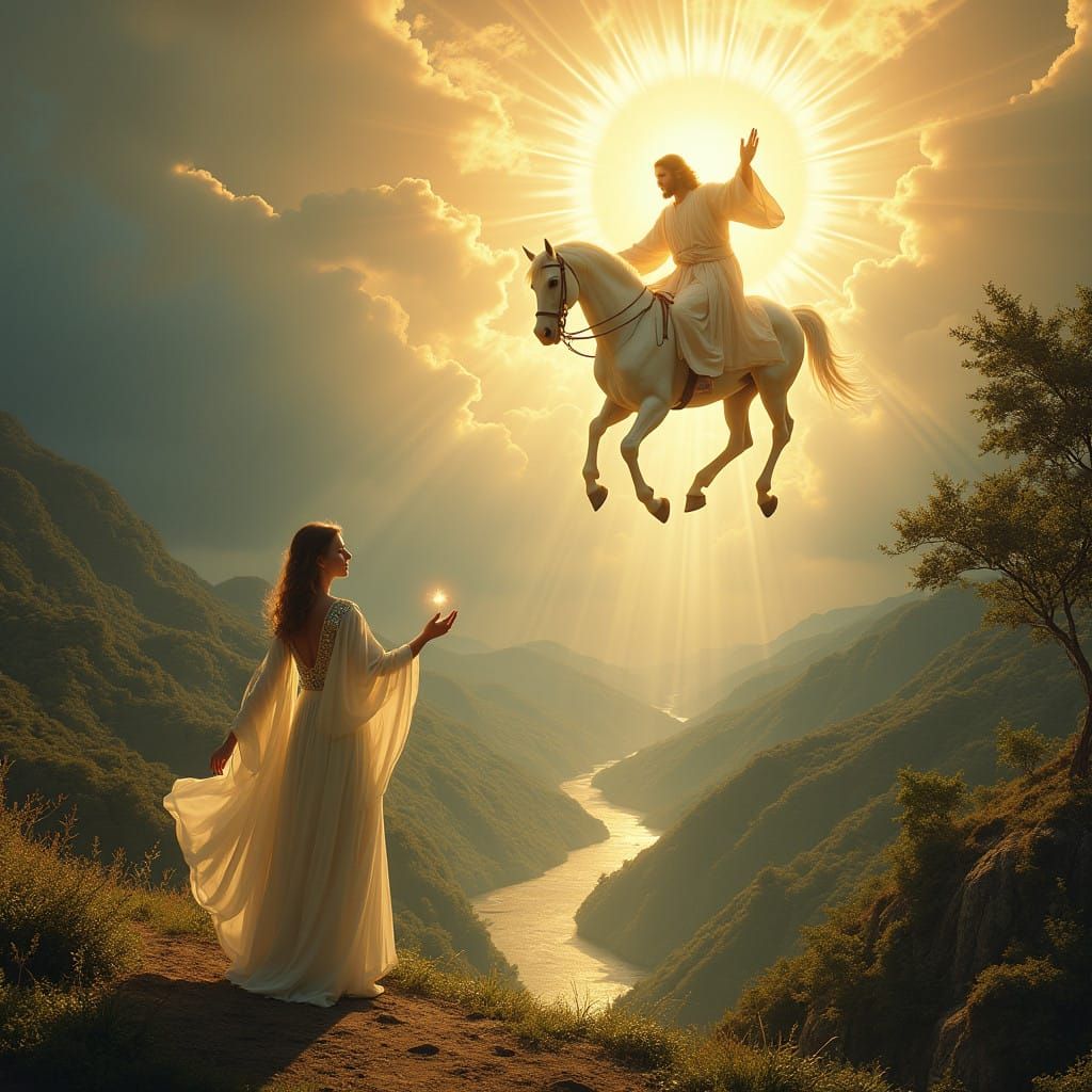 Jesus Descends in Radiant Glory on White Horses to Bless a Y...