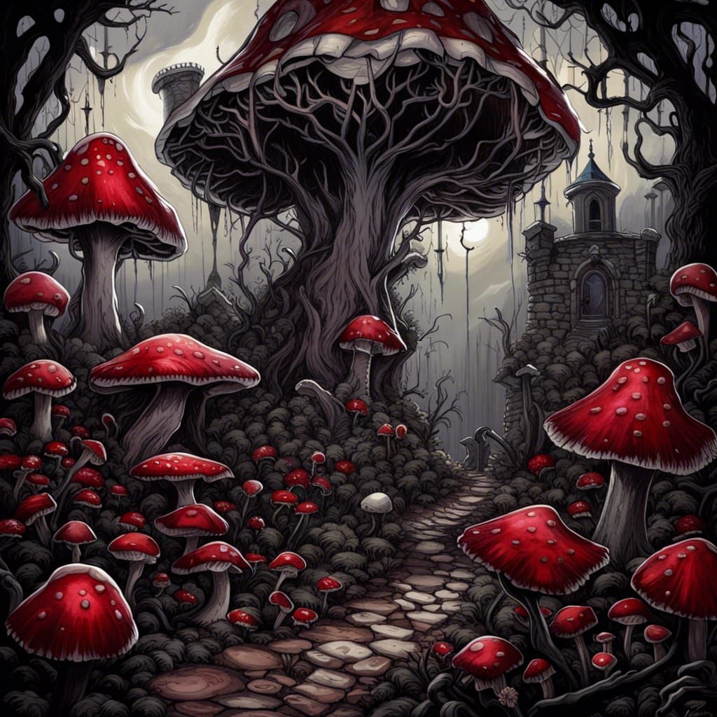 Eerie Gothic Victorian Garden with Crimson Roses