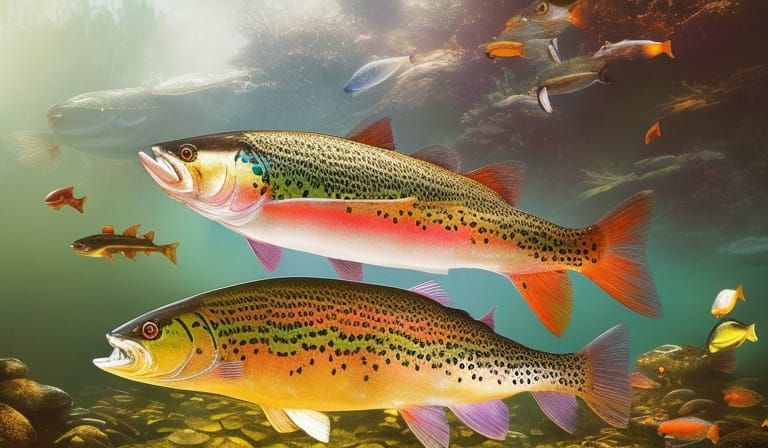 Rainbow Trout in Freshwater Ecosystem, Digital Art