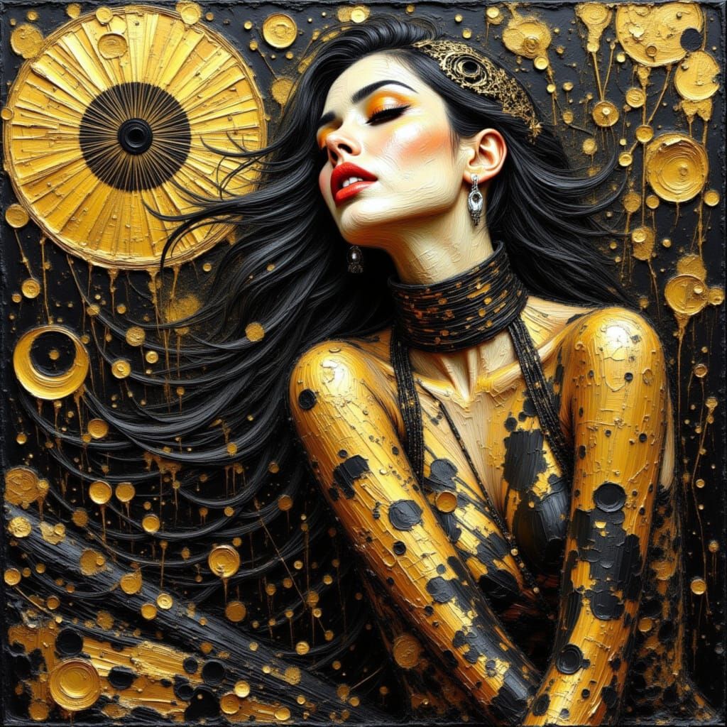 Alien Queen Portrait in Impasto with Gold Accents