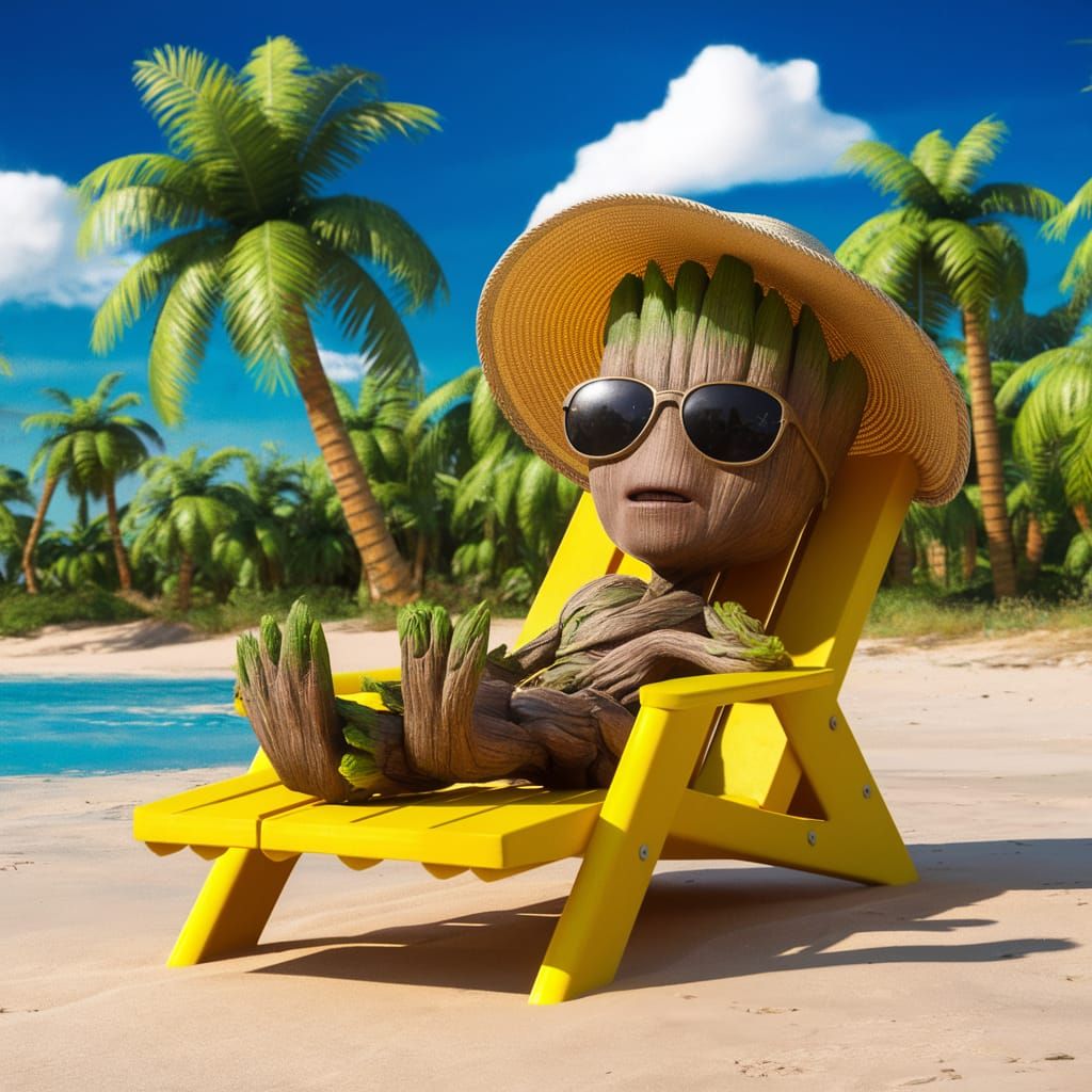 Groot on Vacation in Michael Craig-Martin Style