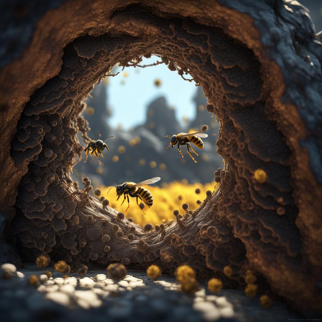 Wasp Nest View: Macro Photography Concept Art