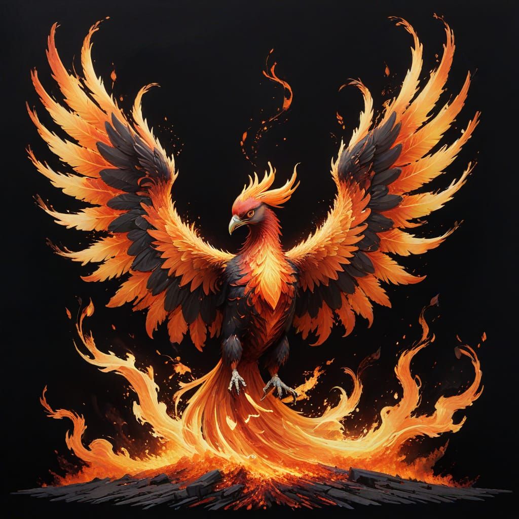 Phoenix Rising from Embers in Fiery Colors