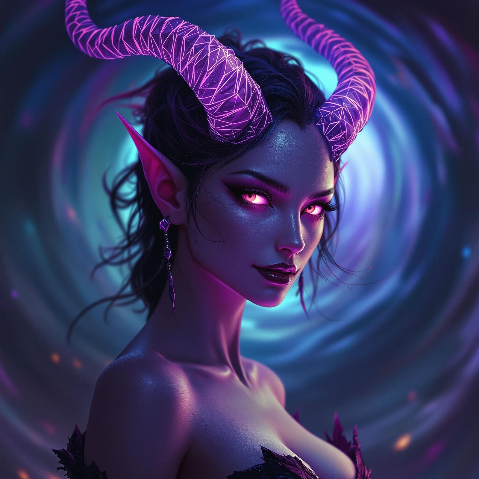 Tiefling Courtesan with Ethereal Glow, Hyperrealistic Render...