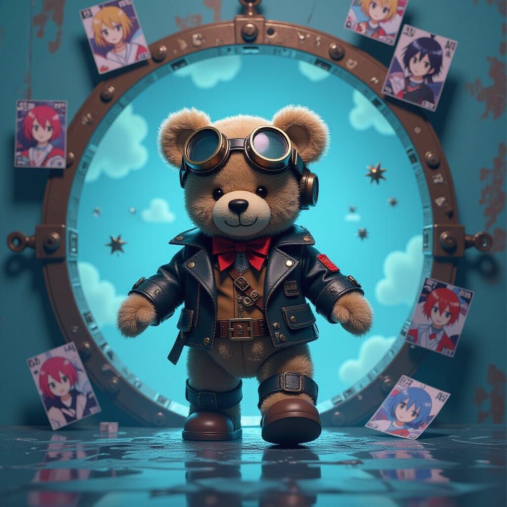 Steampunk Teddy Bear Manga Portal in Matte Painting Style