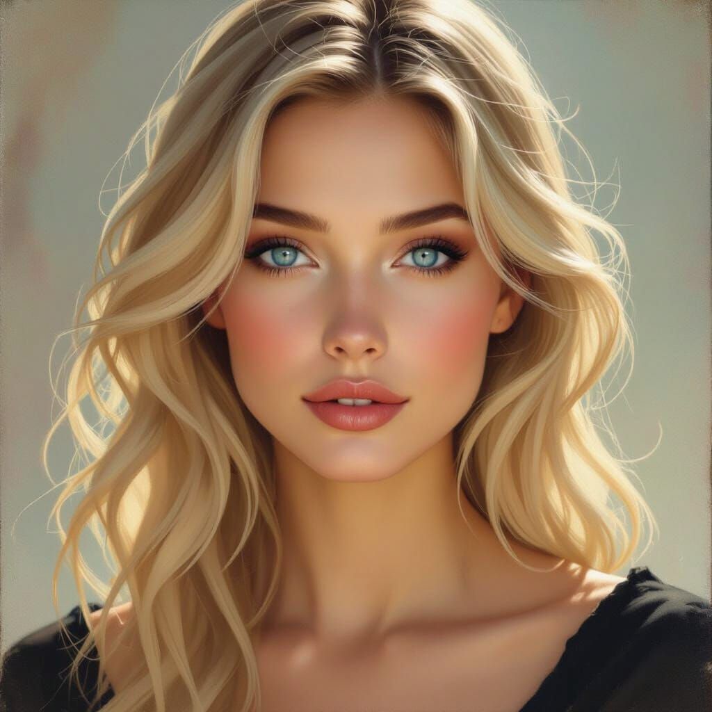 Ethereal Blonde Woman Portrait in Romantic Oil Style