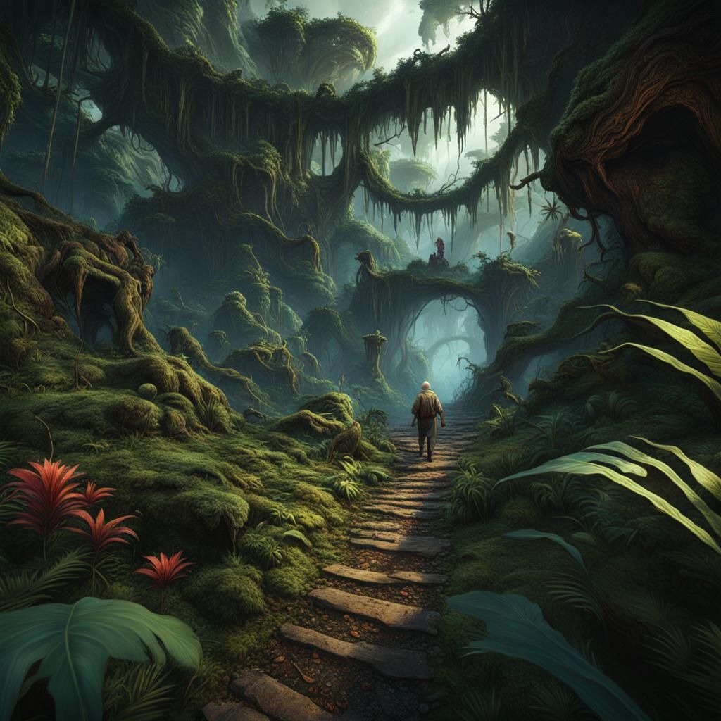 Scary Old Man in Jungle: Detailed Matte Painting