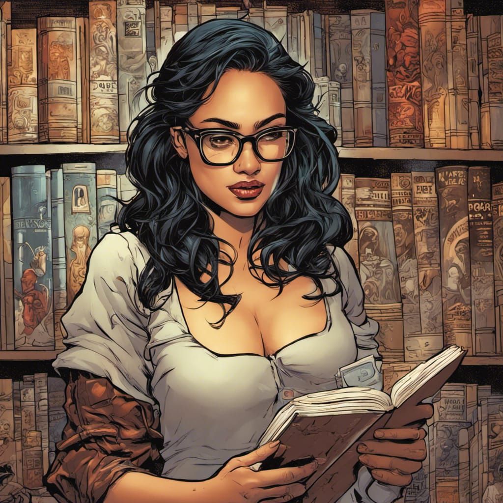 Spanish Filipina with Glasses in Comic Book Art
