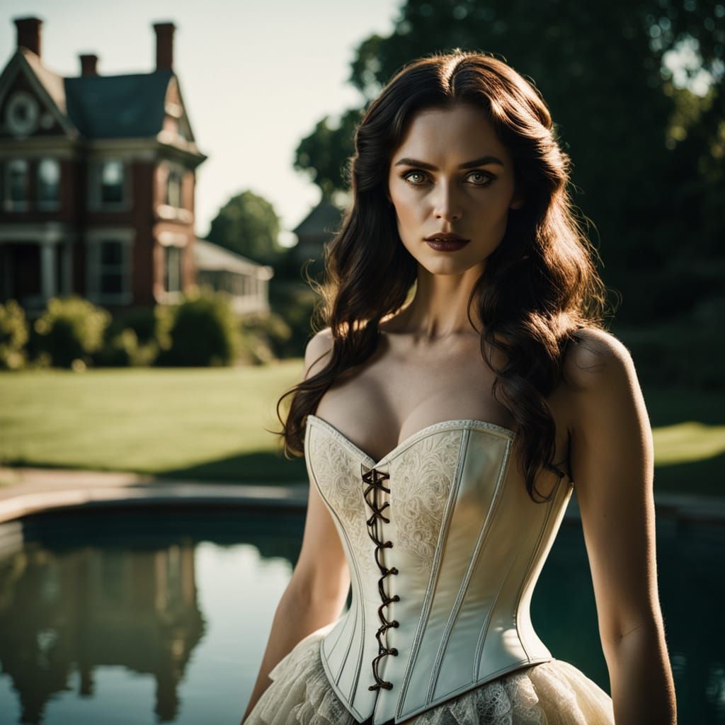 Mysterious Woman in Victorian Setting with Golden Light