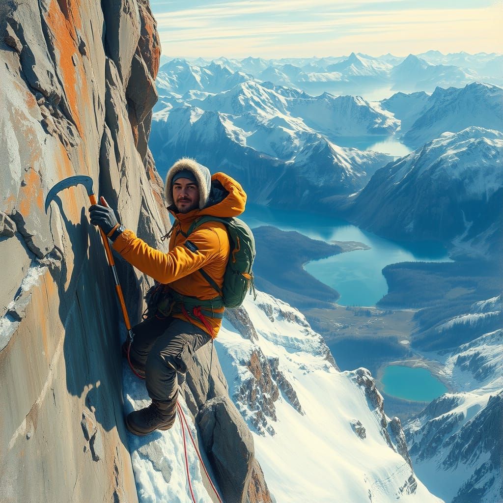 Daring Alpine Ascent in Vibrant Winter Wonderland