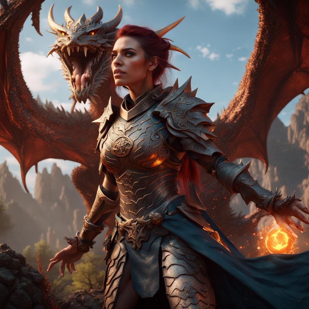 Dragon Hunter Chanting Spell in Detailed Matte Painting