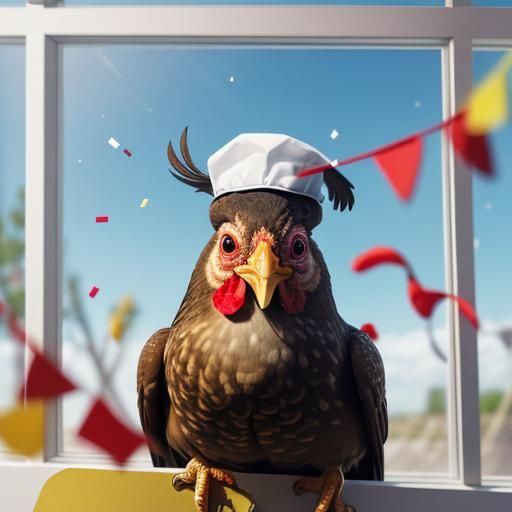 Comedic Chicken Trivia Scene with Graduation Cap