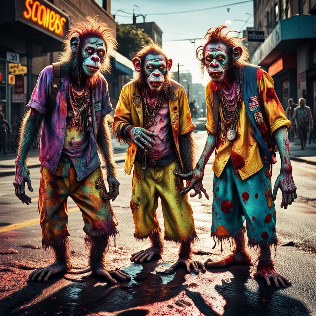 Zombie Monkey Clowns in Dystopian Cityscape