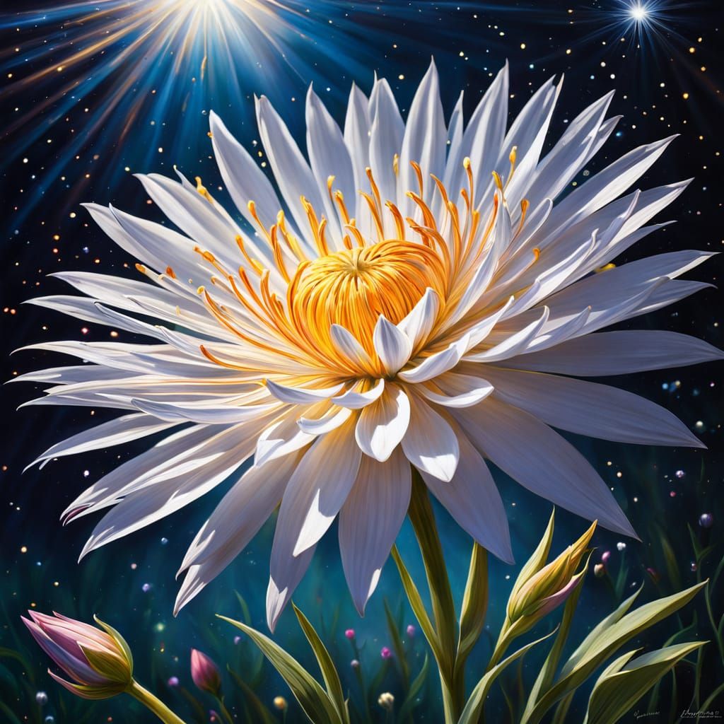 Ethereal Starscape: A Floral Explosion in Silver Dust
