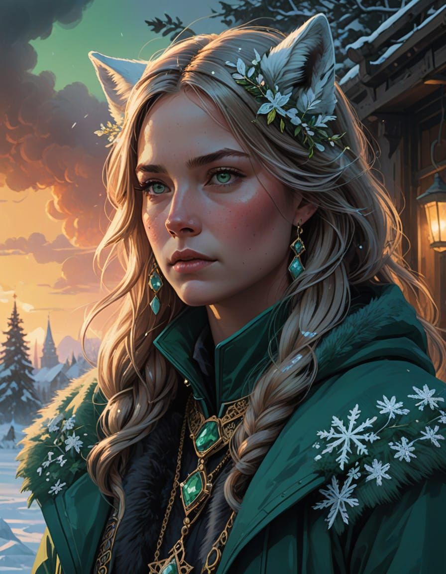 Regal Russian Noblewoman in Luxurious Fur Coat with Emerald....