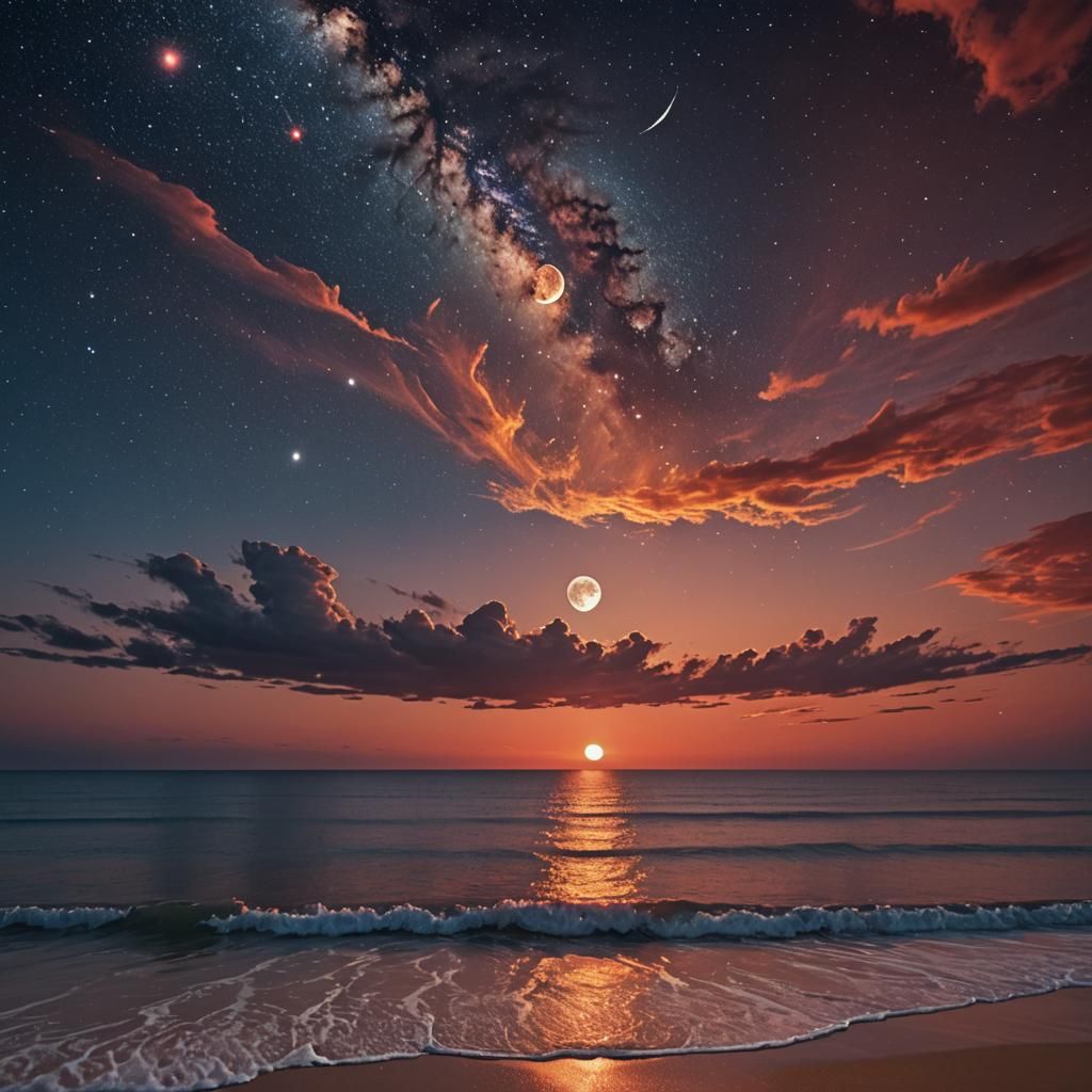 Metallic Galaxy Zipper Reveals Sunset and Moon