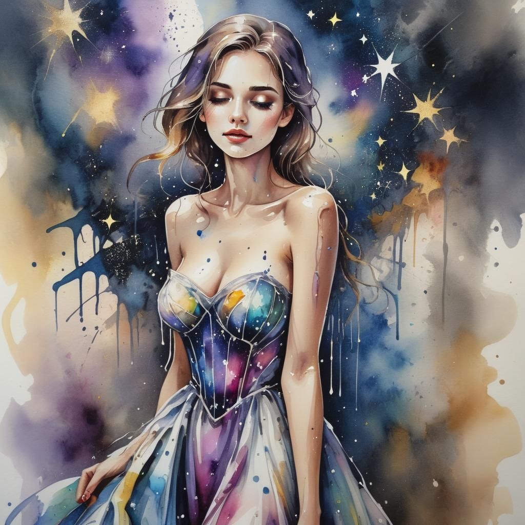 Stained Glass Woman with Ink Splatters