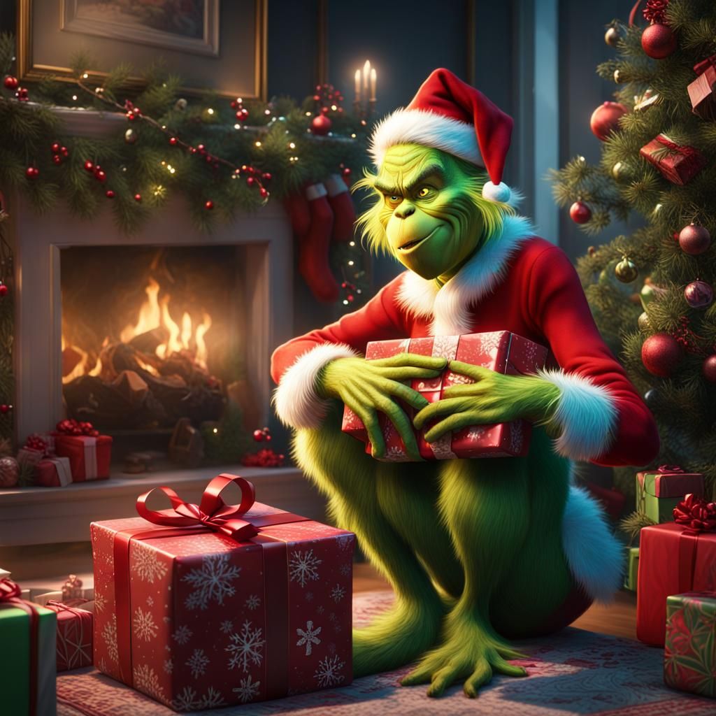 Grinch Steals Christmas Presents: Cinematic CGI Art