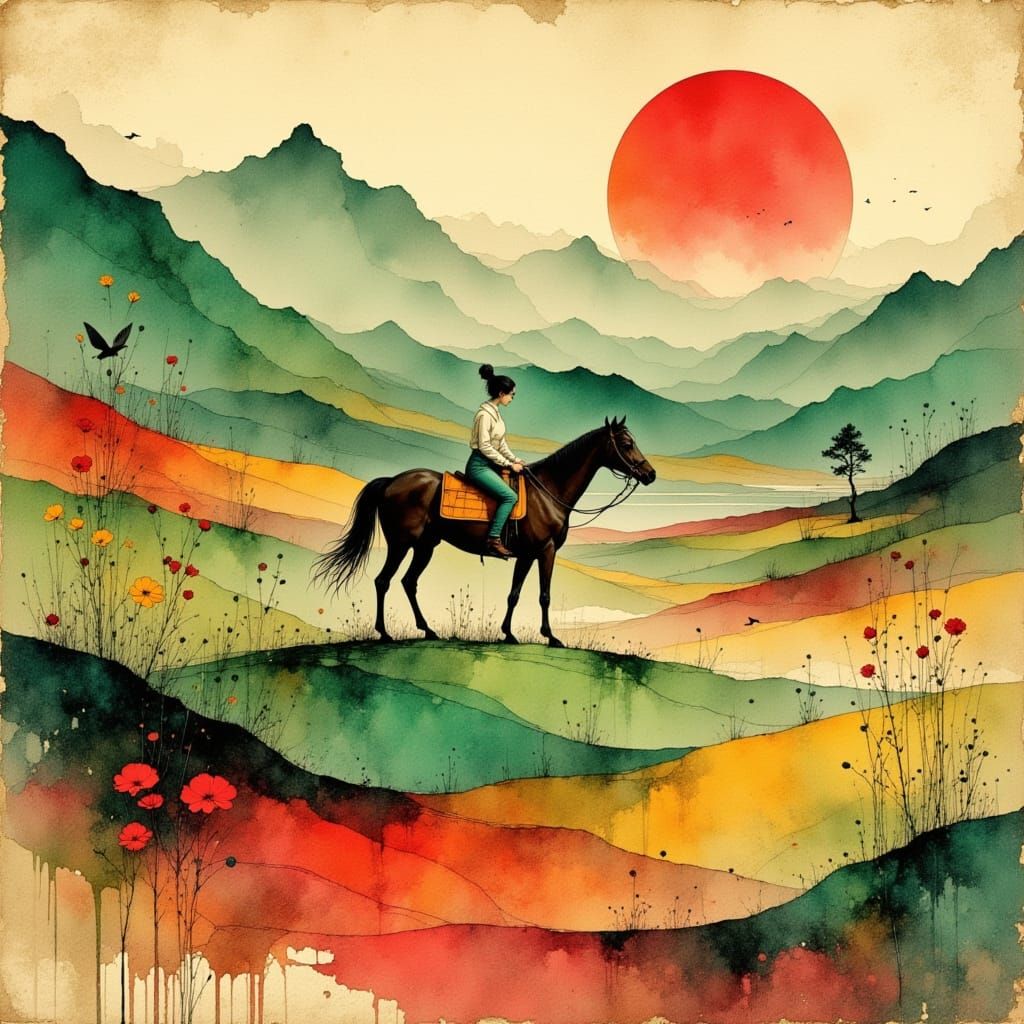 Abstract Landscape Illustration in Earthy Tones