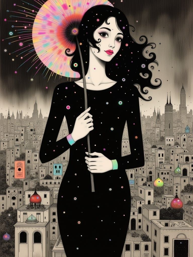 Geometric Metropolis in Art Nouveau Rococo Style