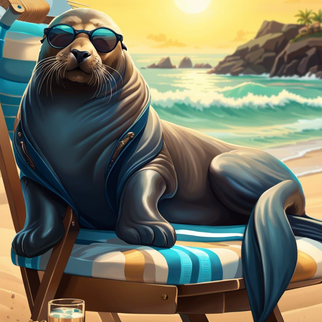Sea Lion on Beach in Hyperdetailed Style