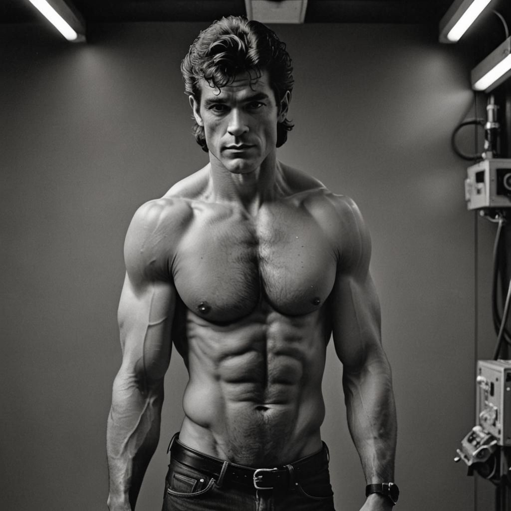 Gritty Space Station Beefcake in Photorealistic Black and Wh...