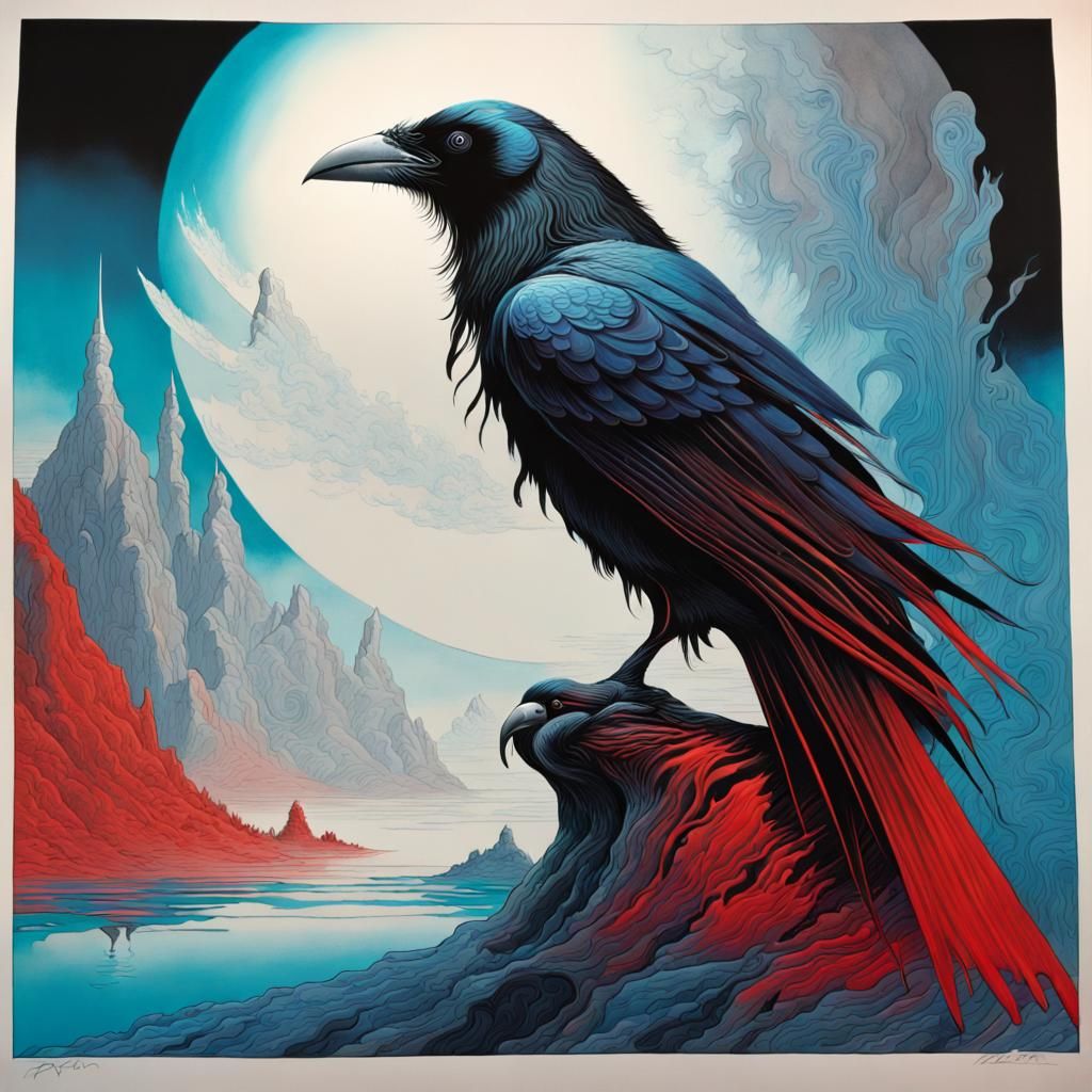 Cosmic Raven in Hyperdetailed Digital Painting Style