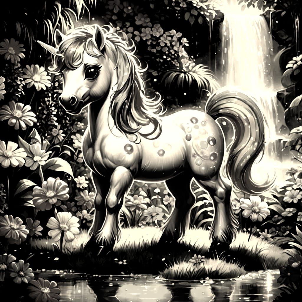 Chibi Pony in Bioluminescent Candyland Garden