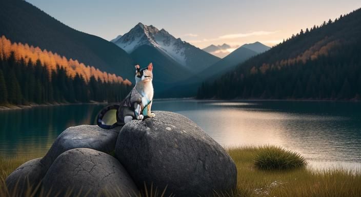 Hyperrealistic Hairless Cat Portrait by Mountain Lake