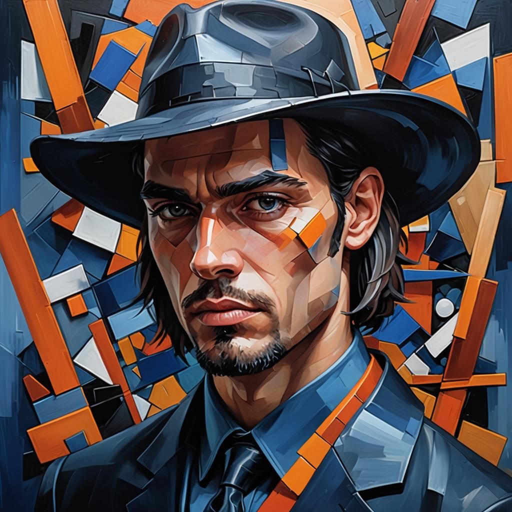 Cubist Portrait with Black Hat in Unreal Engine