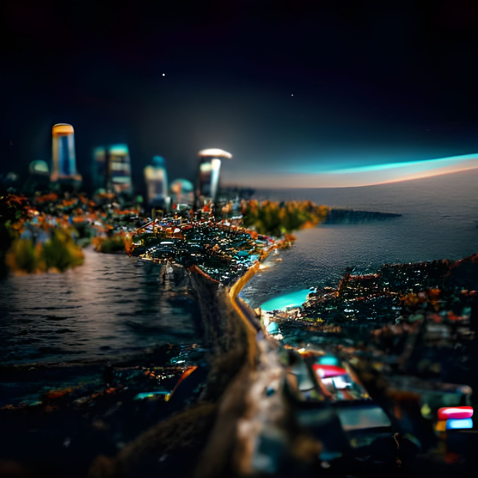 Seattle Nightscape: 8K 3D Rendered Landscape
