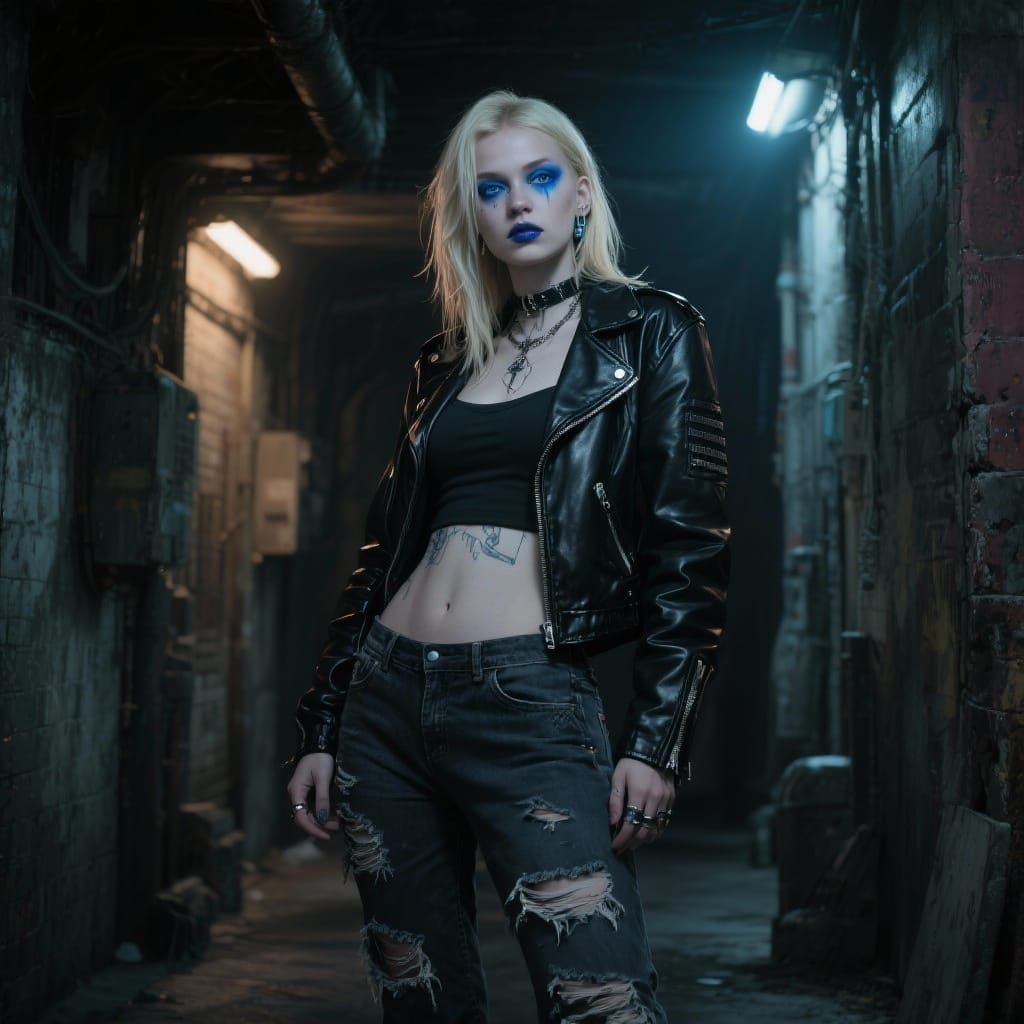 Blonde Punk Rocker in Gritty Alleyway