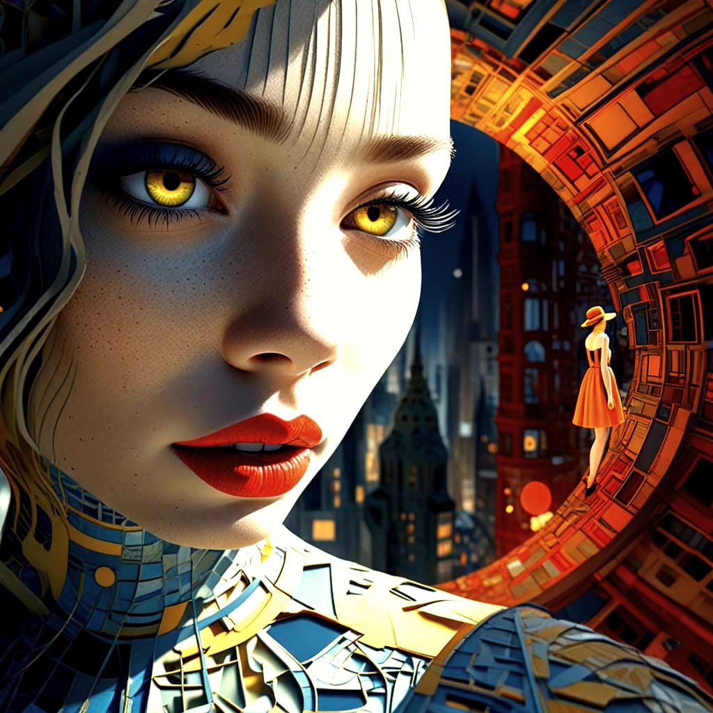 Ethereal Cityscape Goddess in a Mobius Strip Reality