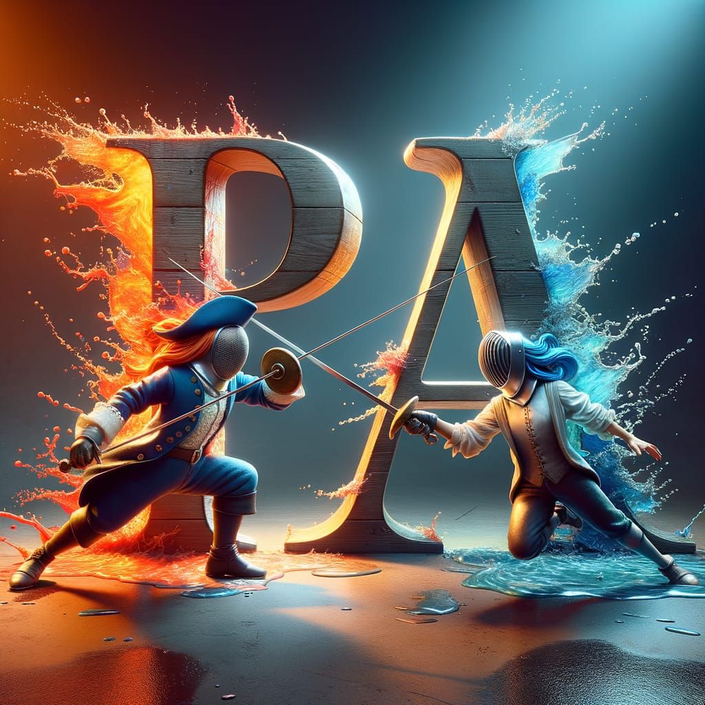 Anthropomorphic Letters P and A Fencing Duel