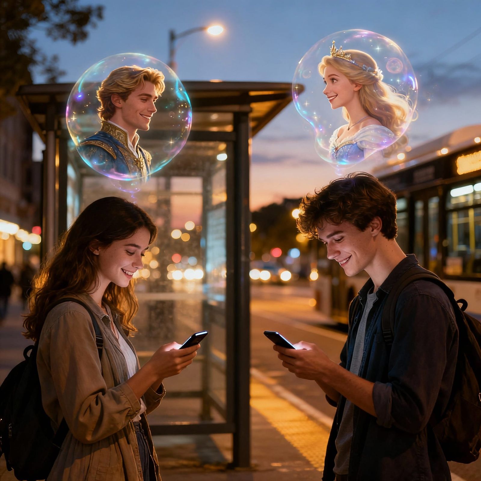 Hopeful Connection at Dusk: AI Art