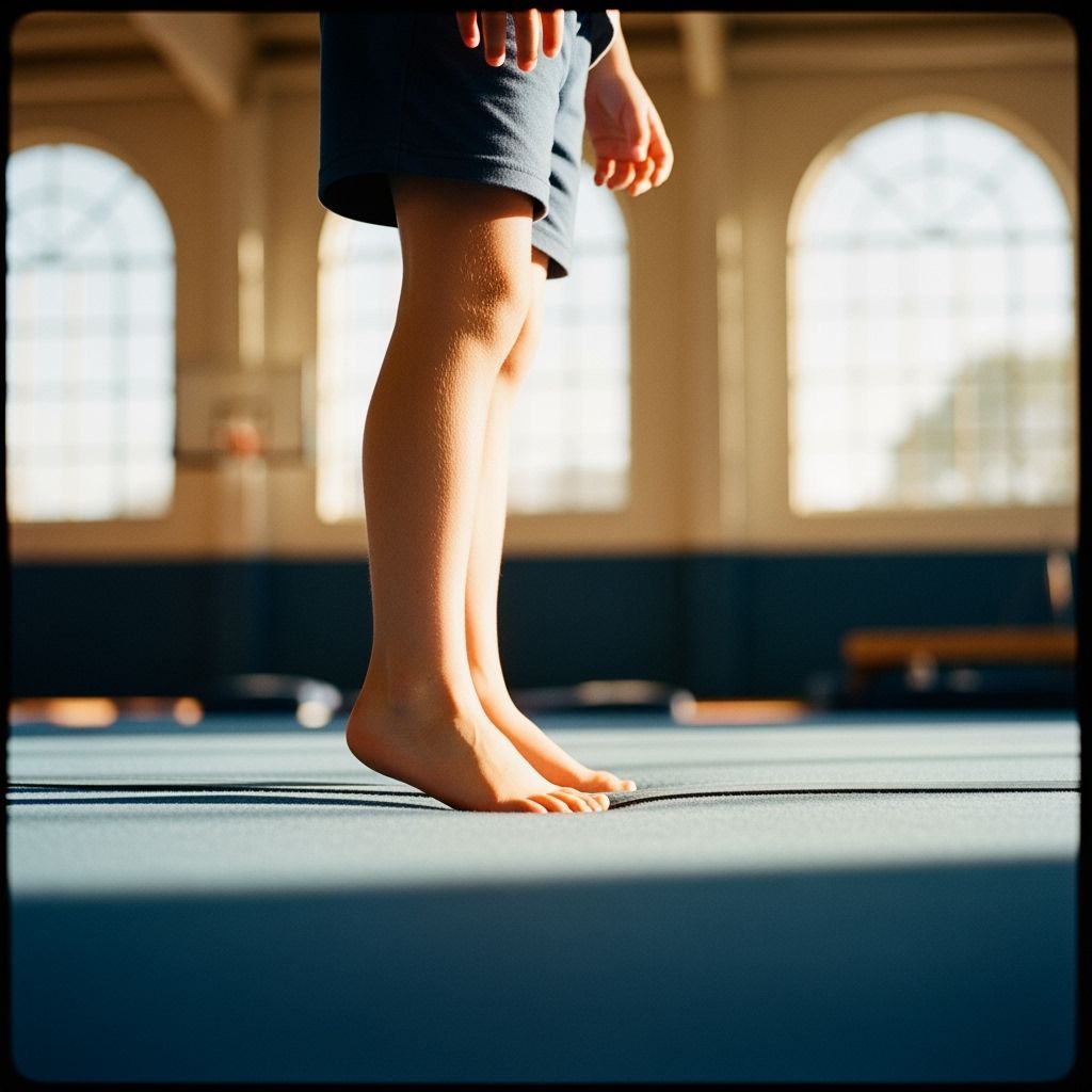 Child's Feet on Gymnastics Mat in Cinematic Style