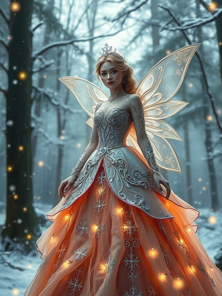 Enchanted Christmas Fairy Princess in Lavish Festive Gown