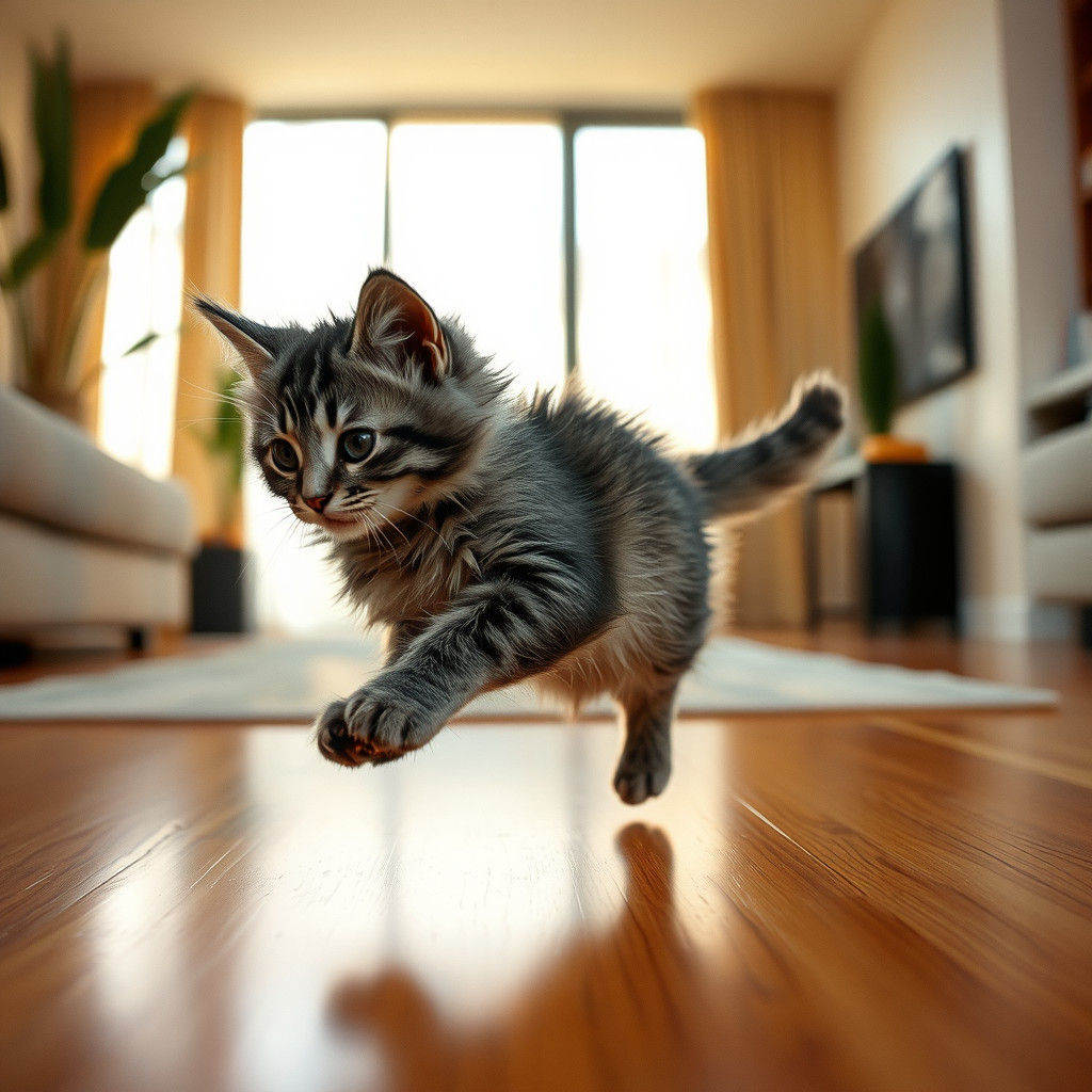 Sleek Grey Tabby Kitten Dominates Modern LA Living Room in C...
