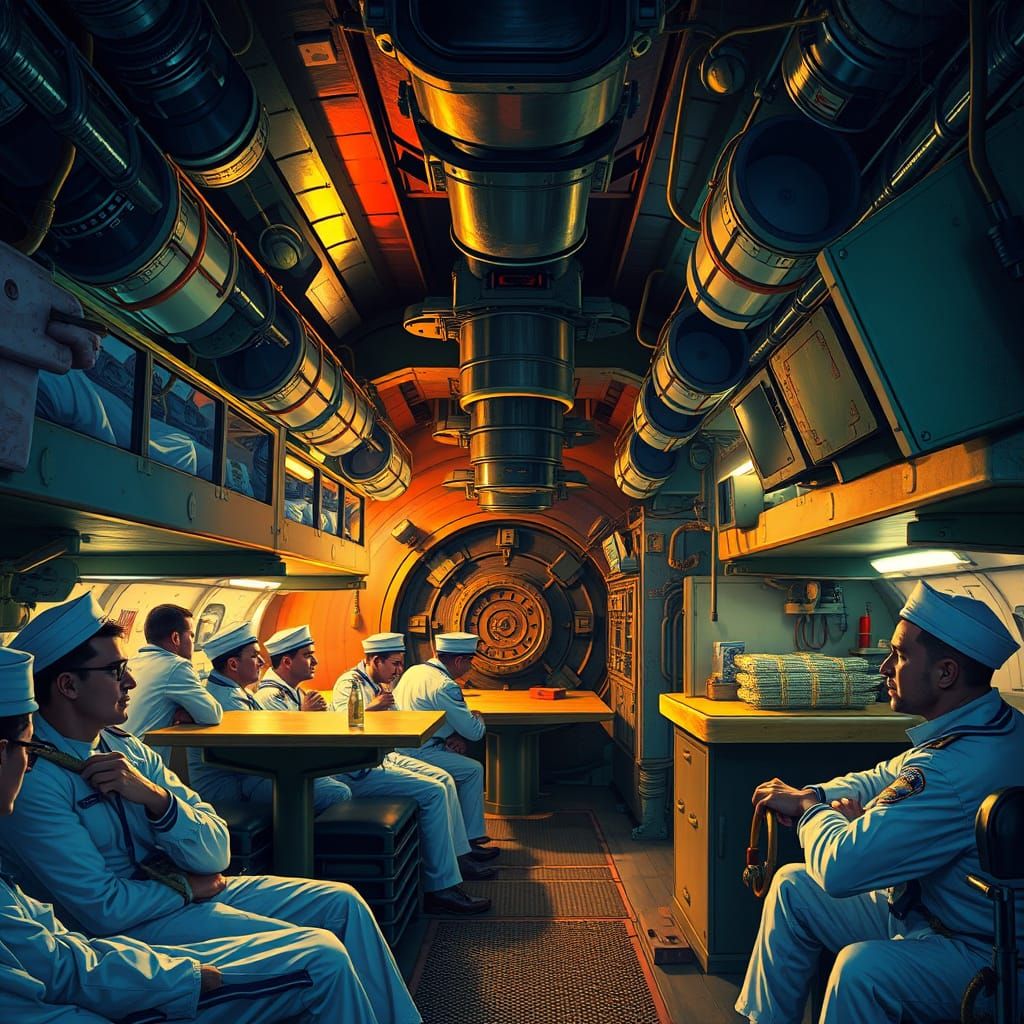 Hyperrealistic Submarine Interior Inspired by Syd Mead