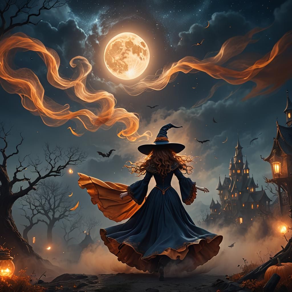 Mystical Witch Silhouette in Fantasy Art Style