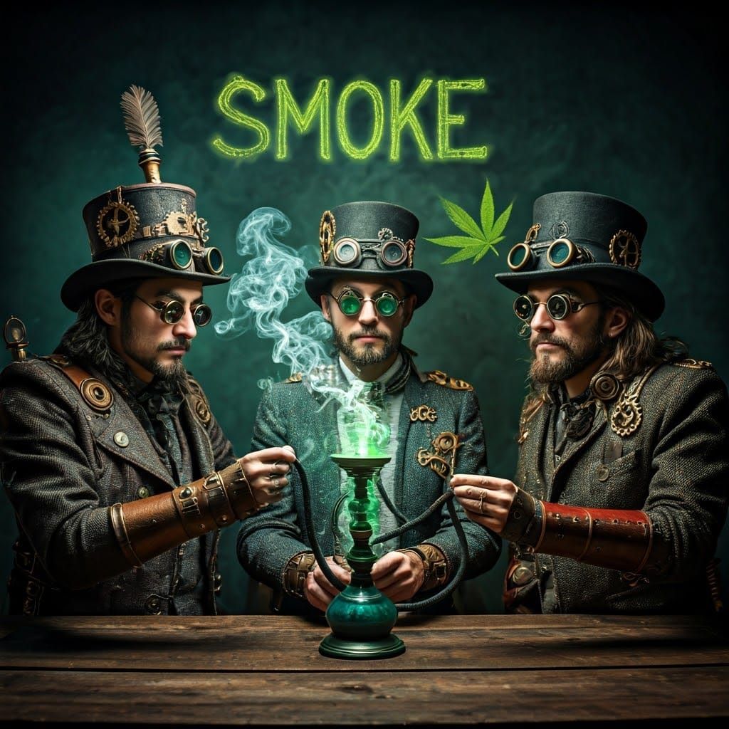 Steampunk Wizards Hookah Smoke with Ganja Leaves