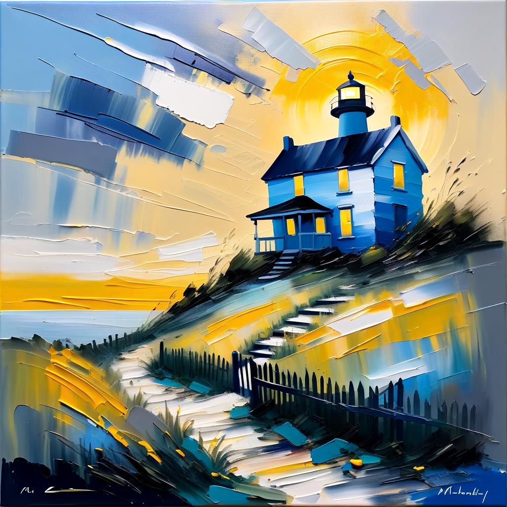 Lighthouse at Atmospheric Sunrise: Abstract Expressionism