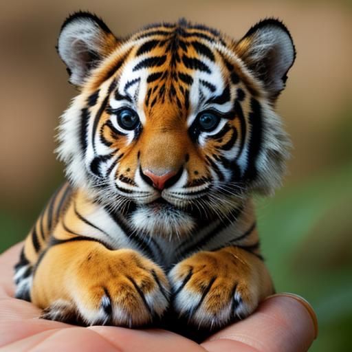 Miniature Tiger Cub on a Finger: Wildlife Macro