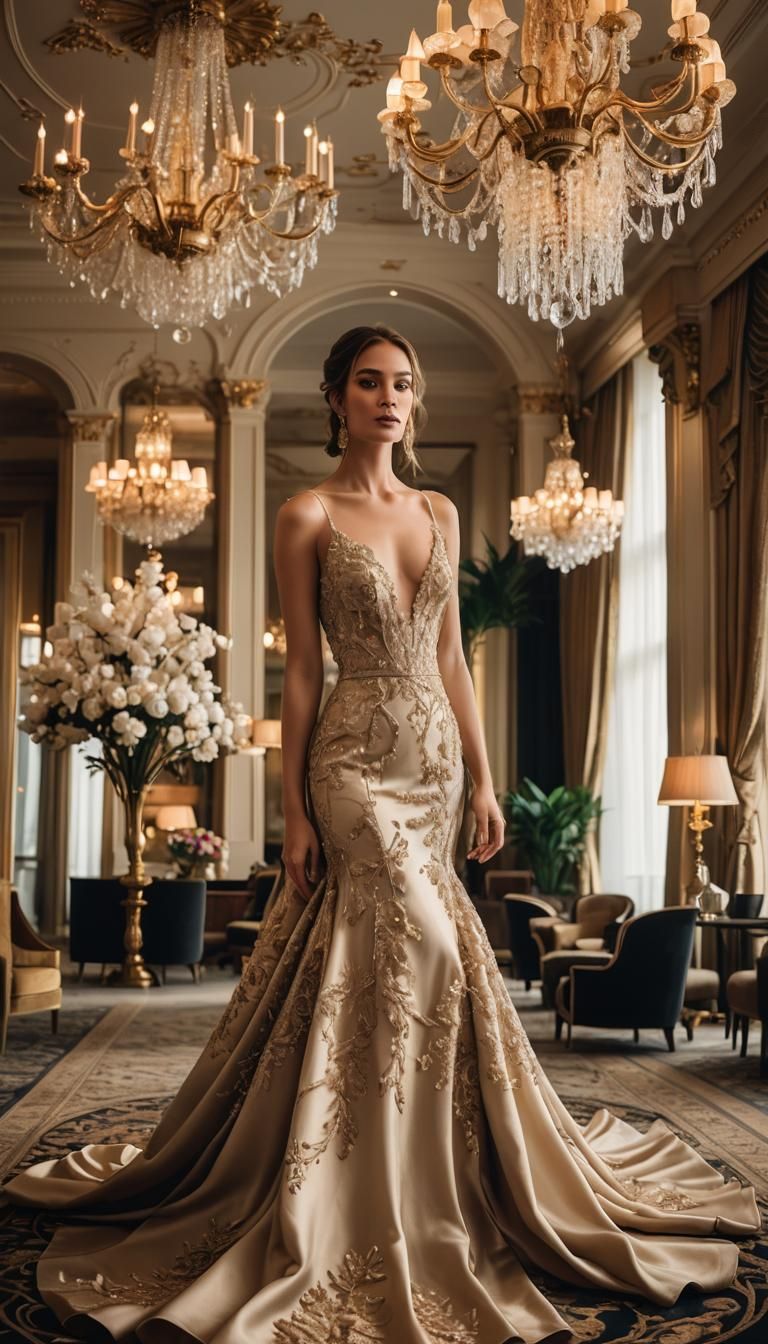 Stunning Woman in Luxurious Gown, Portrait Photography