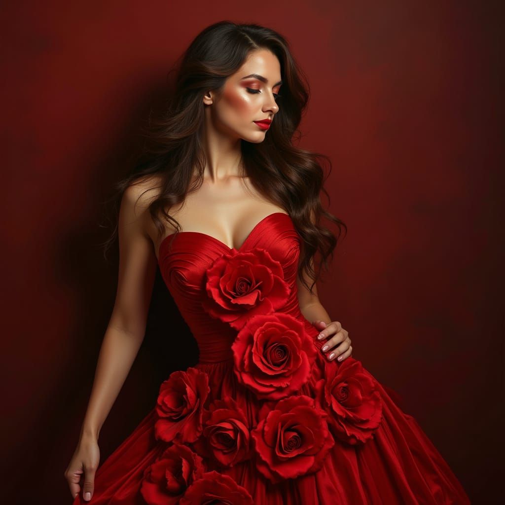 Rose Dress Portrait in Art Nouveau Style