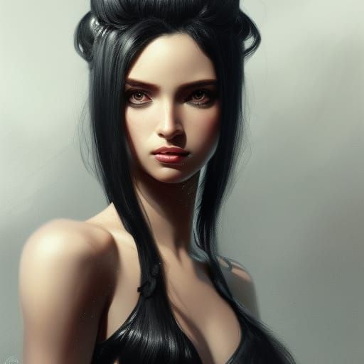 Beautiful Black Haired Woman, Digital Art Style