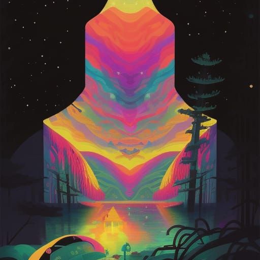 Luminous Galaxy River at Night: Digital Illustration